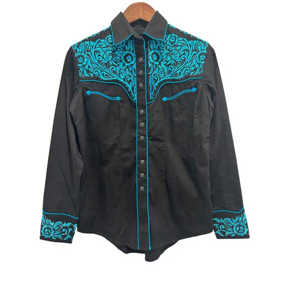 Rockmount Ranch Wear Men’s Vintage Tooling Western Shirt Black/Turquoise Size S - Picture 3 of 11